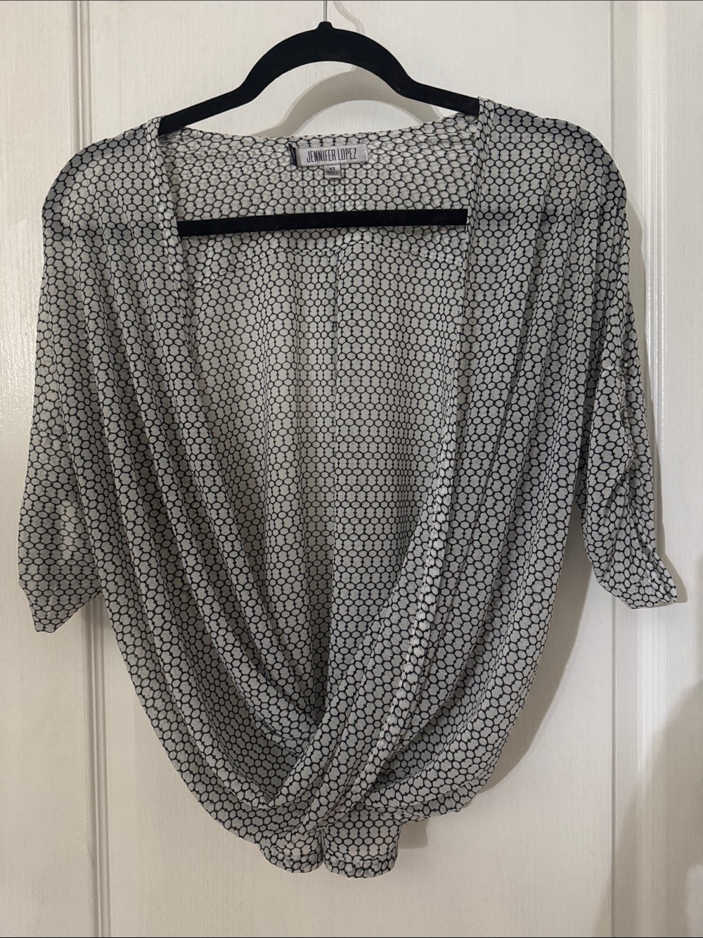 Jennifer Lopez Black & White Crossover Draped Blouse